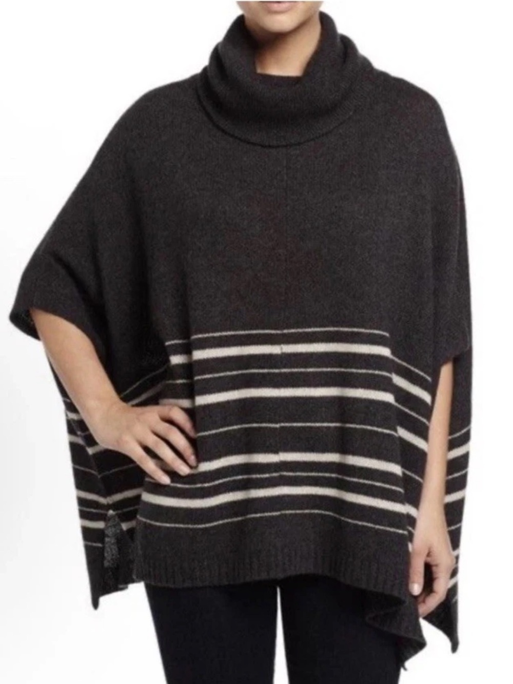 360 Cashmere Poncho Sweater Women Gray Cape Sz Small